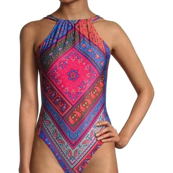 NWT Farm Rio colorful bandana one pice swimsuit sz XS - Picture 3 of 8